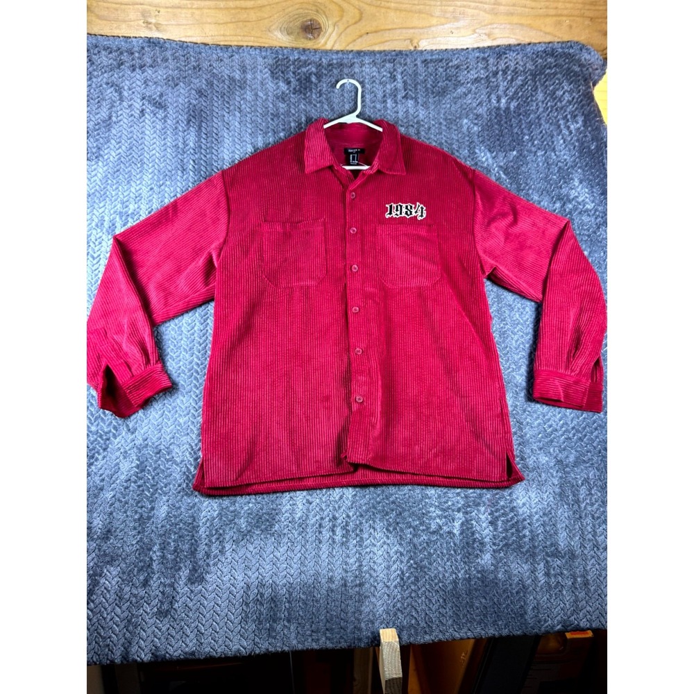 Forever 21 1984 Corduroy Jacket Mens Large Red Relaxed Side Slit Streetwear